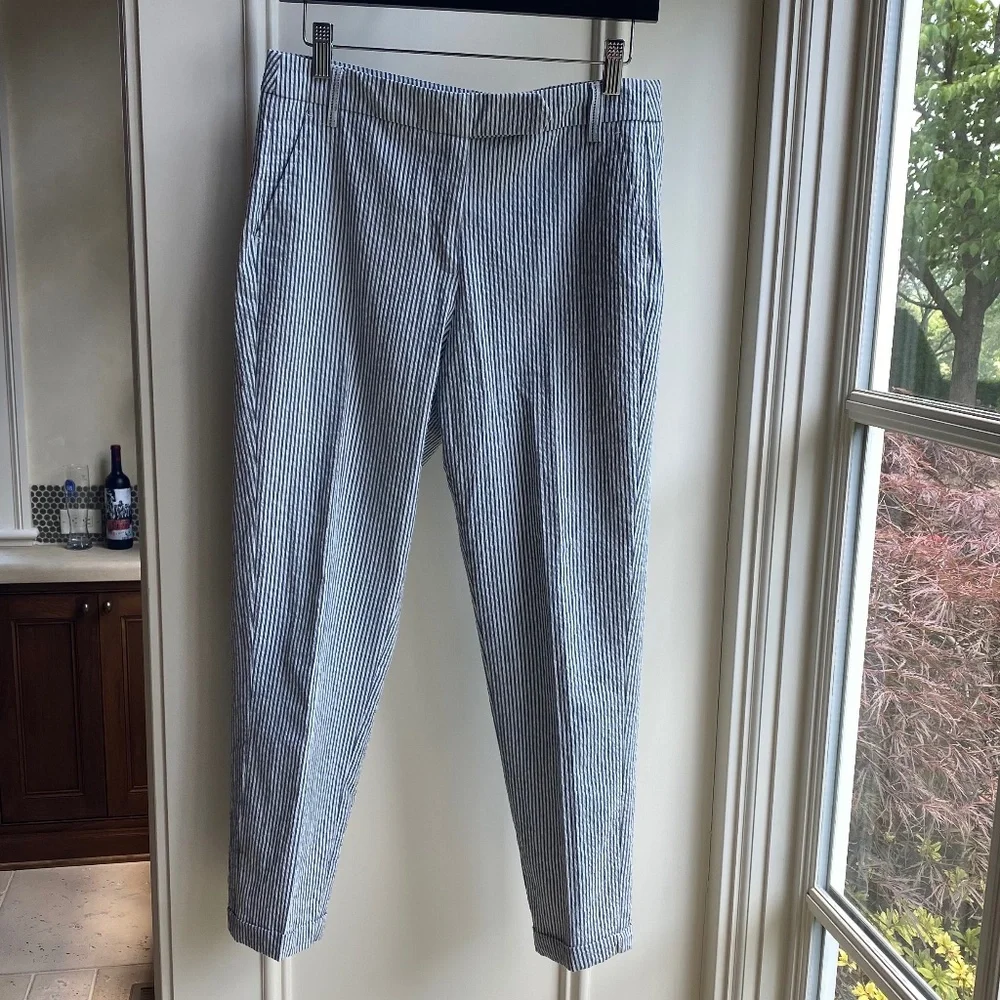 ZARA Seersucker Pinstripe Cuffed & Cropped Pants, from London, Sz SM - Picture 6 of 14